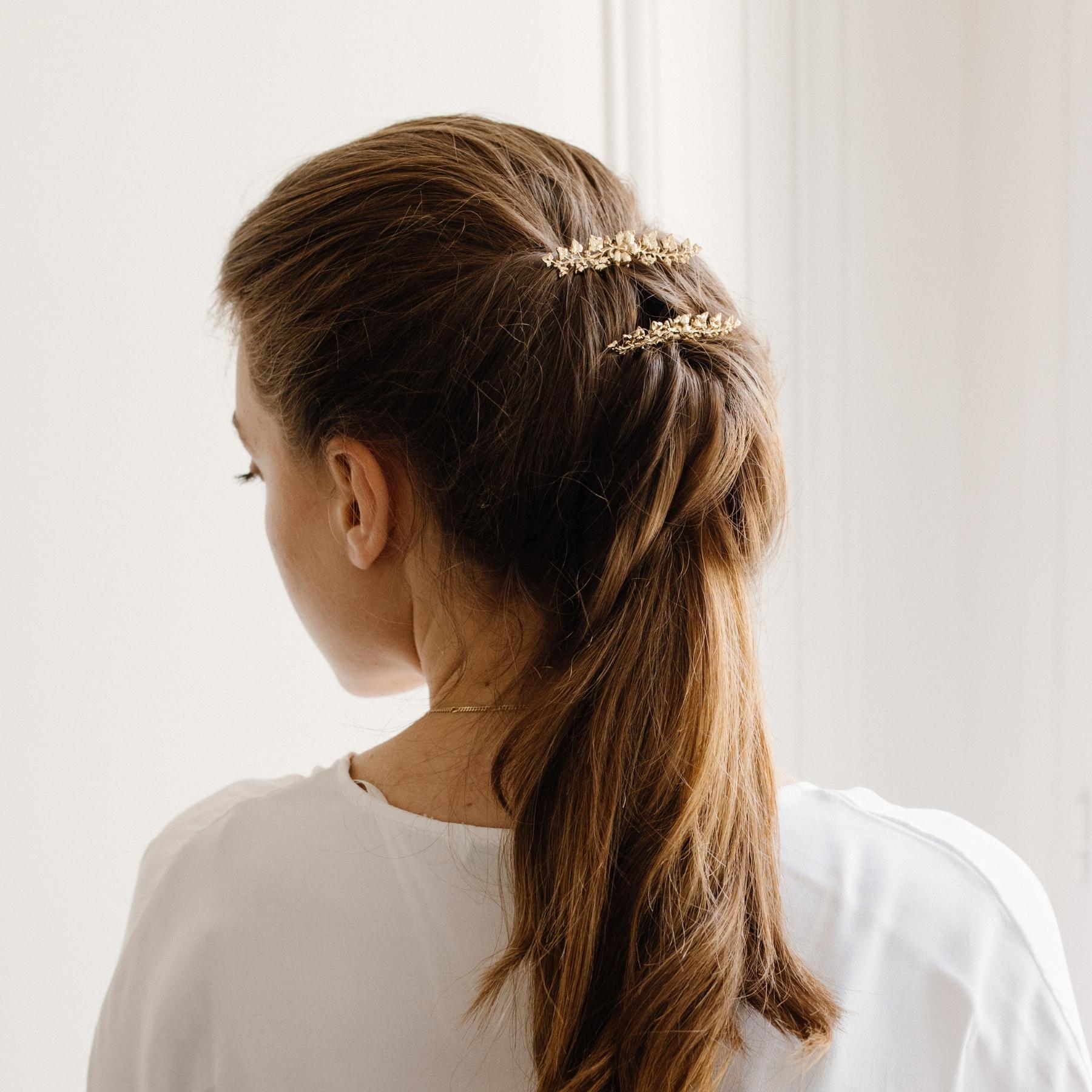 Epingle à cheveux double pics doré fleuri chignon de mariée