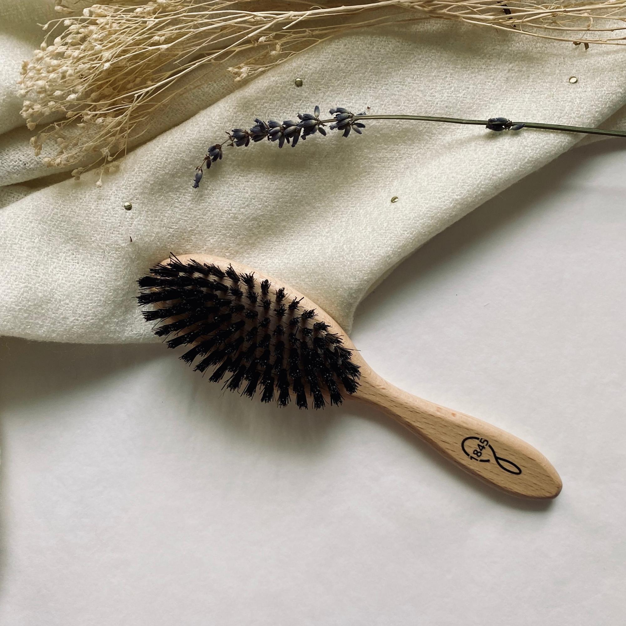 Brosse à cheveux de taille moyenne en bois et poils de sanglier fabrication française 