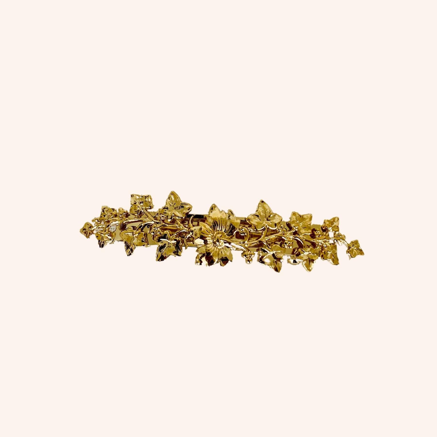 Petite barrette clip dorée fleurie pour cheveux fins courts